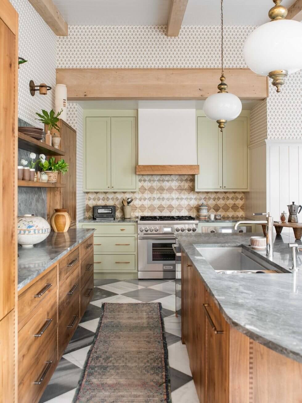 57 Stylish Two-Tone Kitchen Cabinet Ideas 8 light-green-kitchen-wooden-cabinets-nordroom