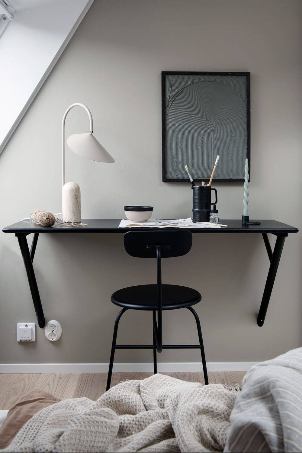 A Tiny but Light Attic Apartment in Sweden 12 bedroom-workspace-scandinavian-attic-apartment-nordroom