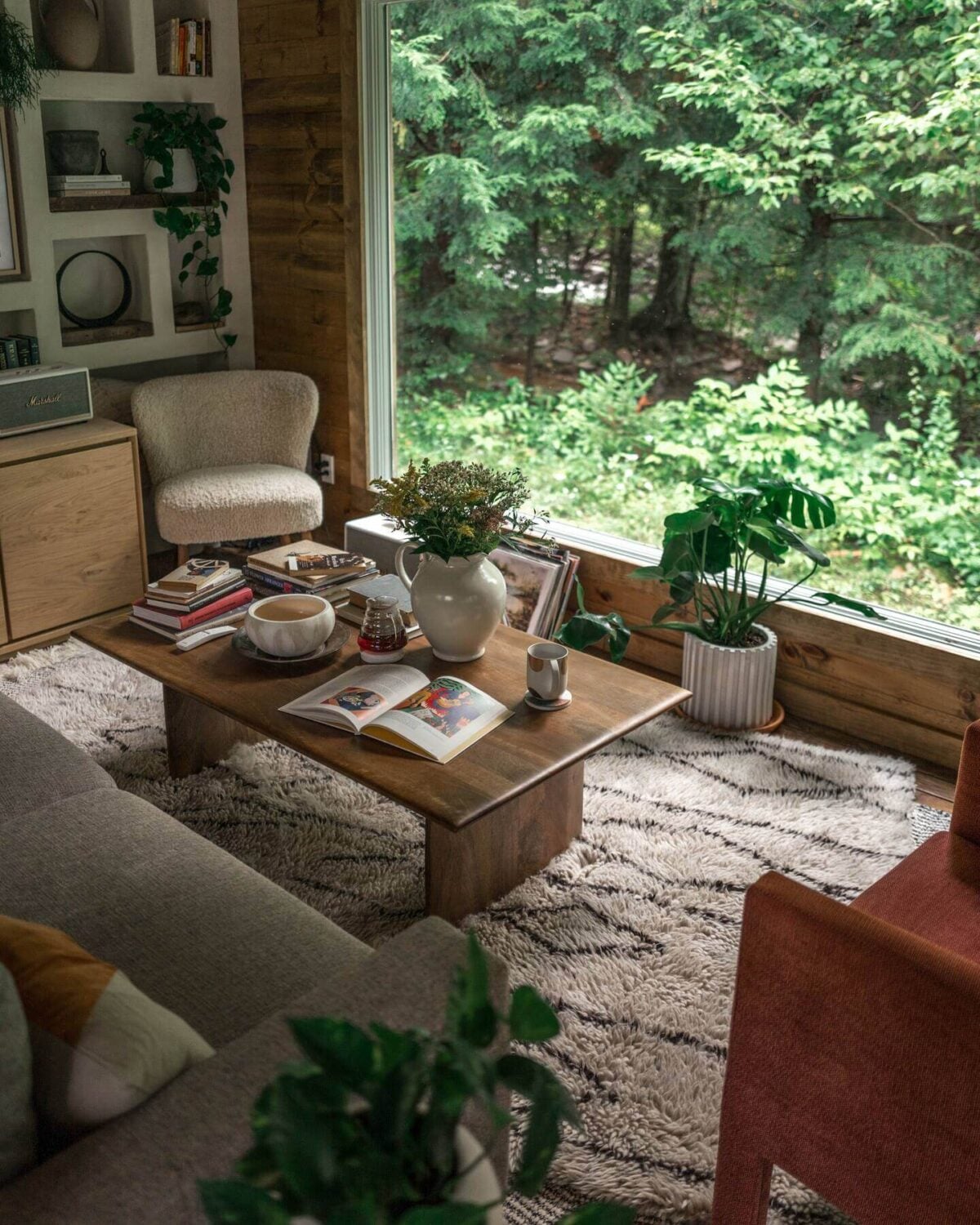 The Cabin by The Hunter Houses 2 cabin-living-room-window-greenery-hunter-houses-nordroom