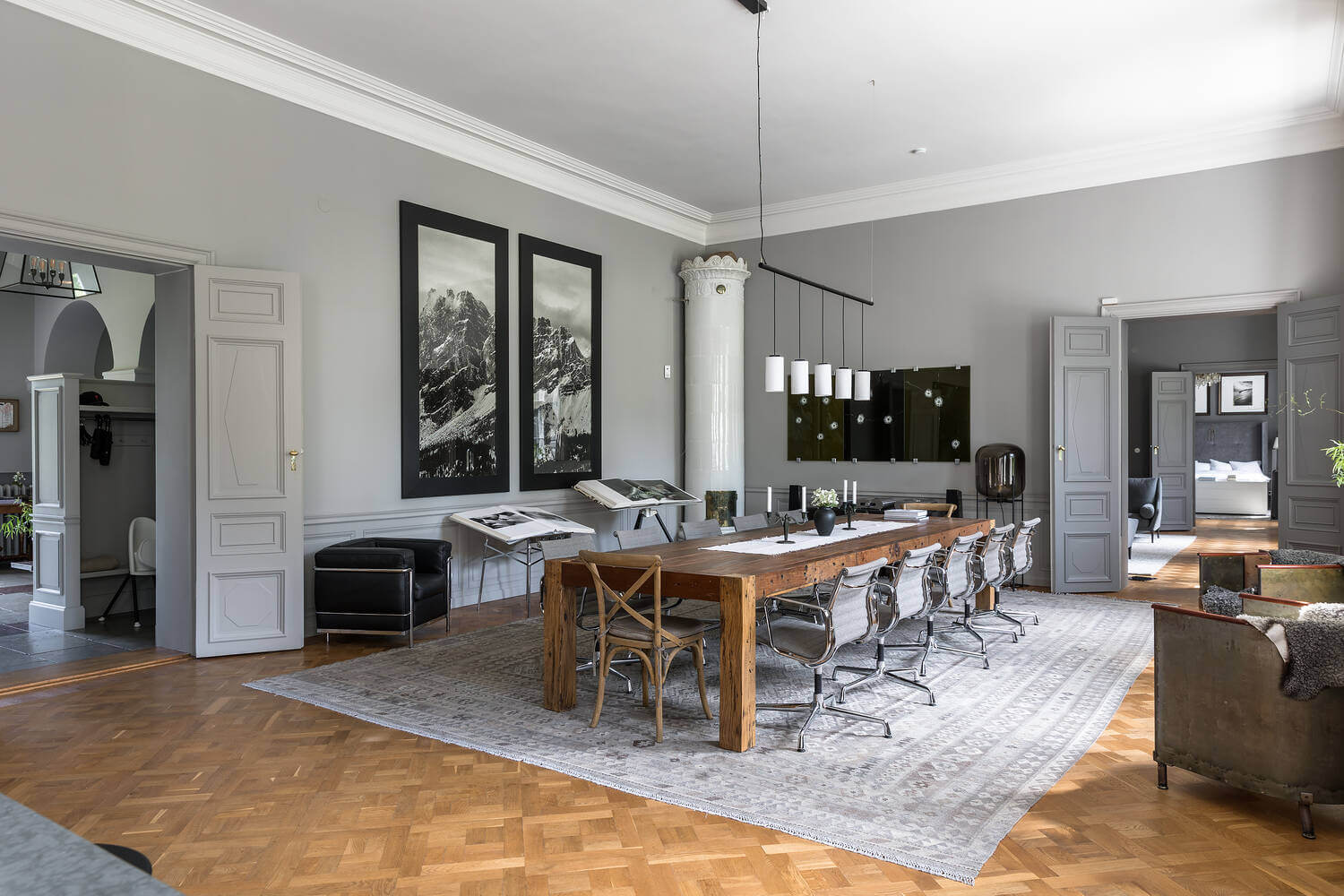 A Stylish Gray Apartment in a Swedish Castle 6 dining-room-castle-conversion-gray-apartment-sweden