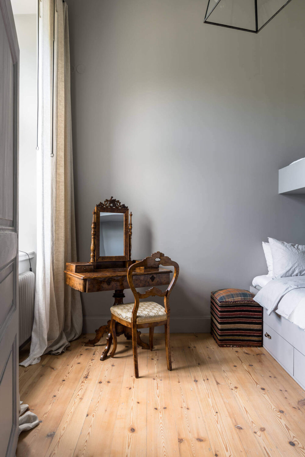 A Stylish Gray Apartment in a Swedish Castle 25 gray-bedroom-bunk-beds-nordroom