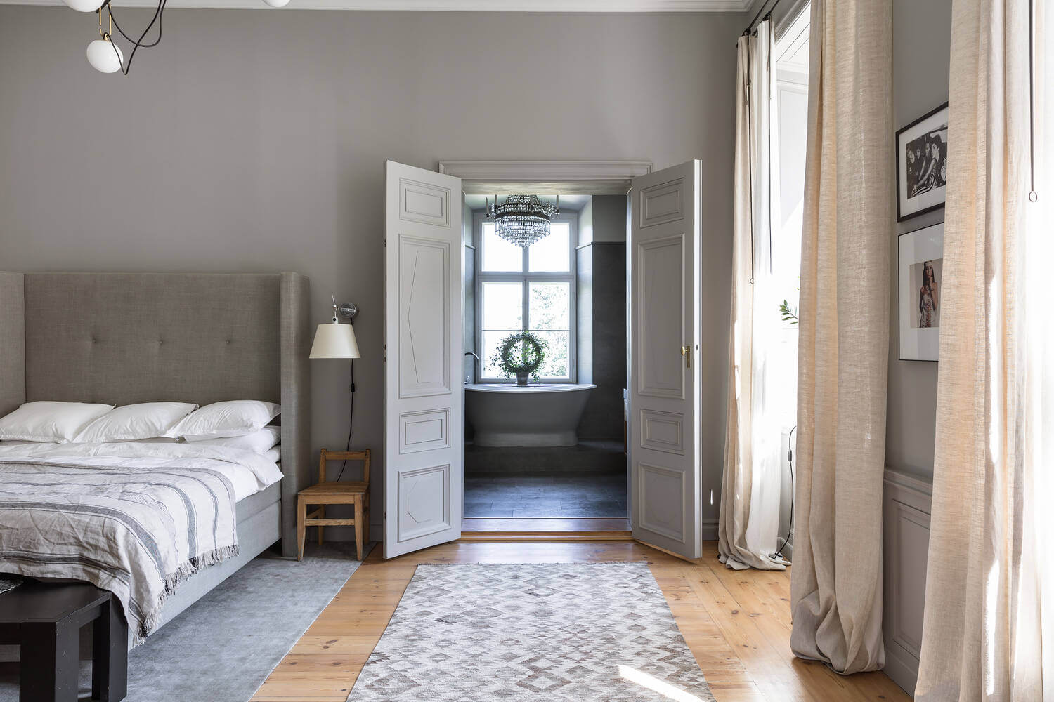 A Stylish Gray Apartment in a Swedish Castle 21 gray-bedroom-en-suite-bathroom-nordroom