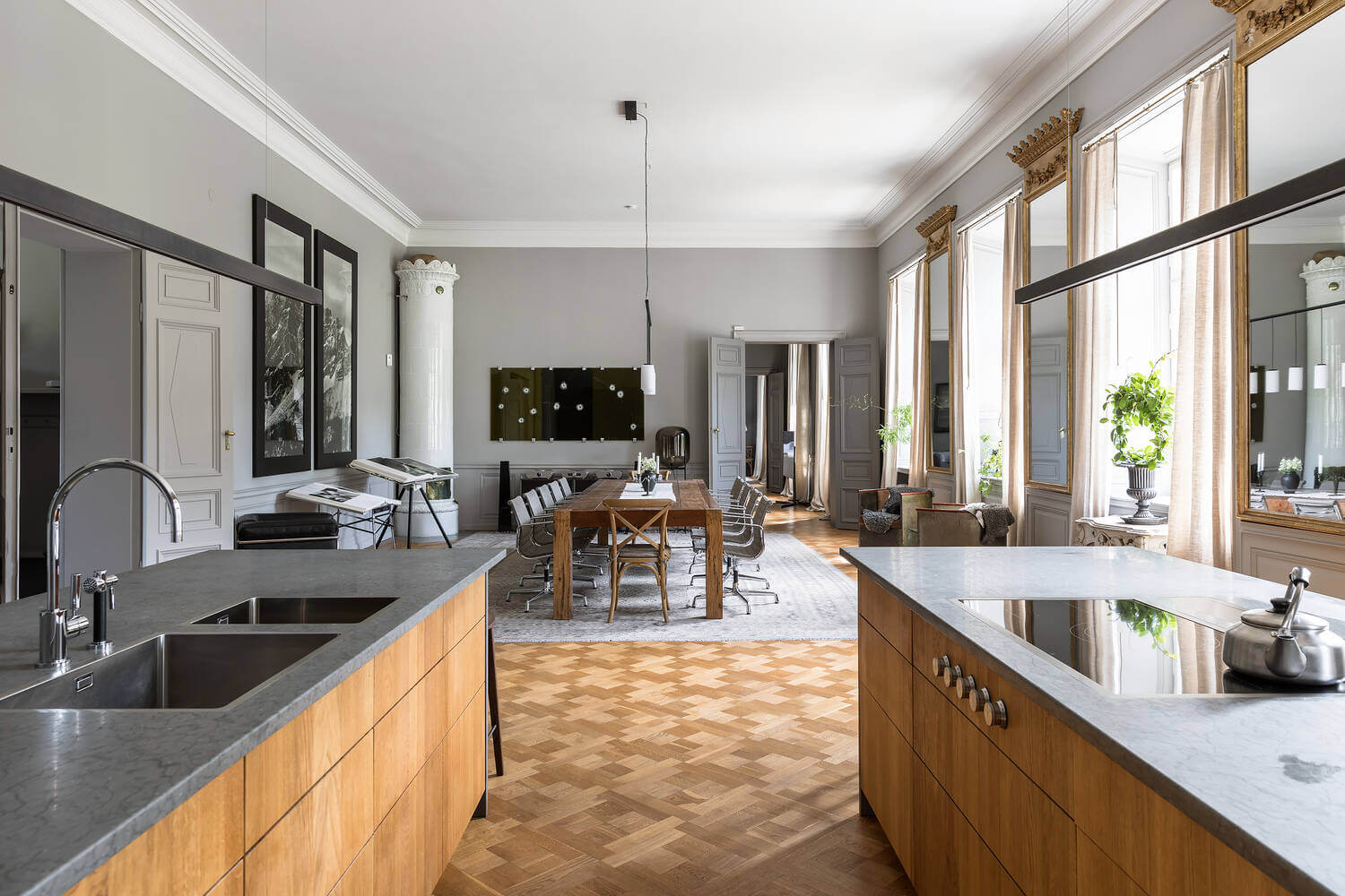 A Stylish Gray Apartment in a Swedish Castle 7 kitchen-dining-gray-apartment-sweden-nordroom