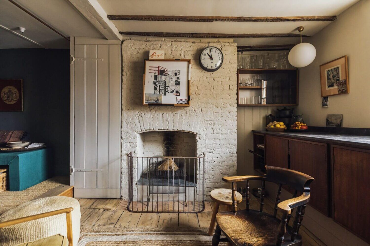 Moody Colors in a Unique Historic Apartment 7 kitchen fireplace historic split level apartment nordroom Moody Colors in a Unique Historic Apartment