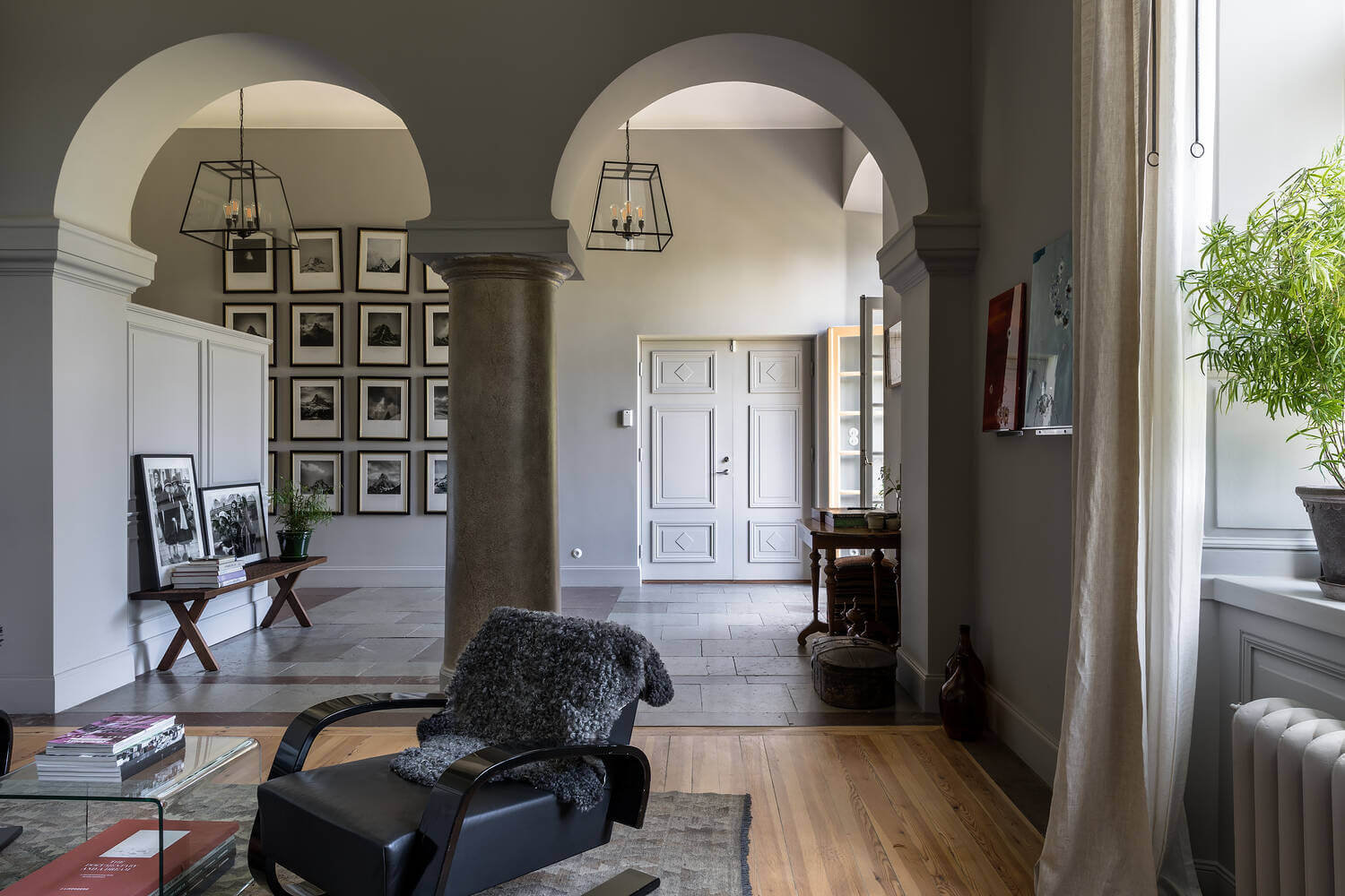 A Stylish Gray Apartment in a Swedish Castle 16 open-plan-entry-castle-conversion-nordroom