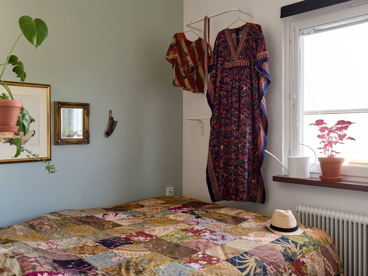 A Natural Scandi Boho Apartment 12 small-bedroom-blue-green-walls-nordroom