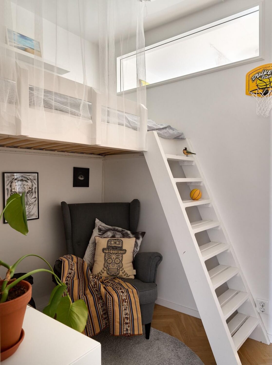 A Natural Scandi Boho Apartment 14 small-bedroom-loft-bed-nordroom
