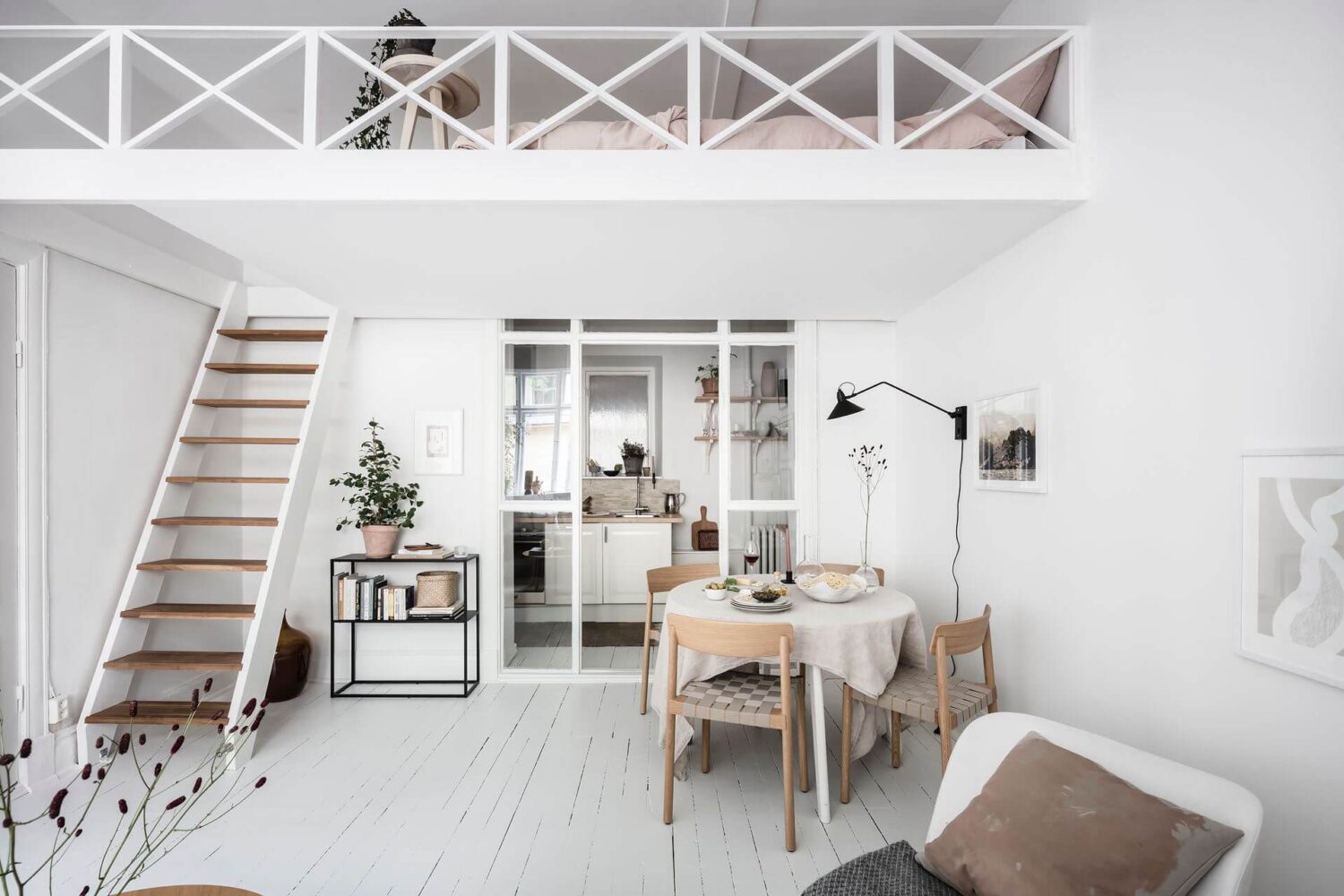 A White Scandinavian Studio Apartment With Loft Bed 14 white-scandinavian-studio-apartment-loft-bed-nordroom
