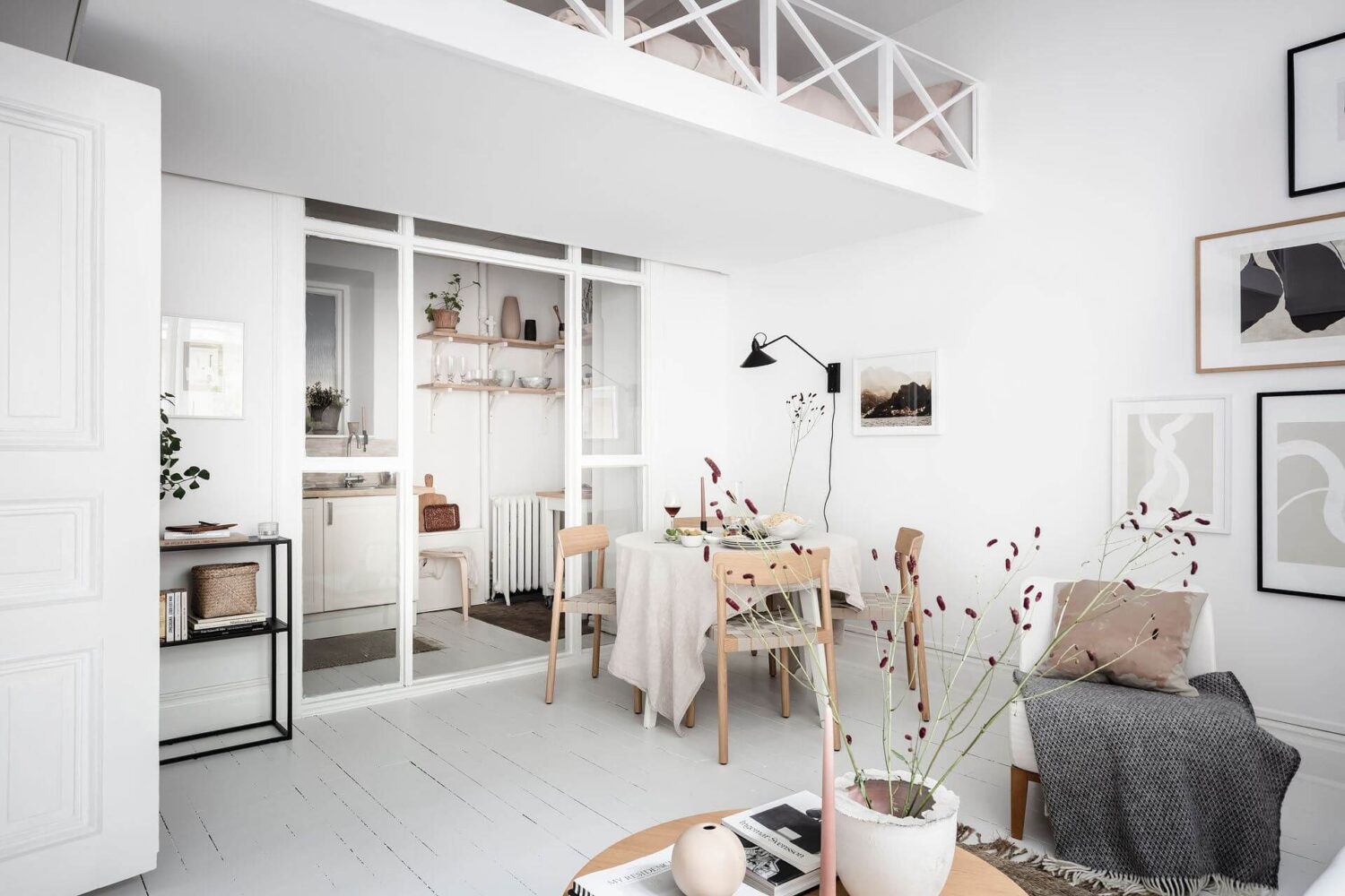 A White Scandinavian Studio Apartment With Loft Bed 9 white-scandinavian-studio-apartment-loft-bed-nordroom
