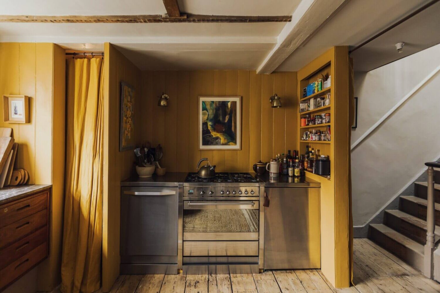 Moody Colors in a Unique Historic Apartment 5 yellow kitchen historic apartment nordroom Moody Colors in a Unique Historic Apartment