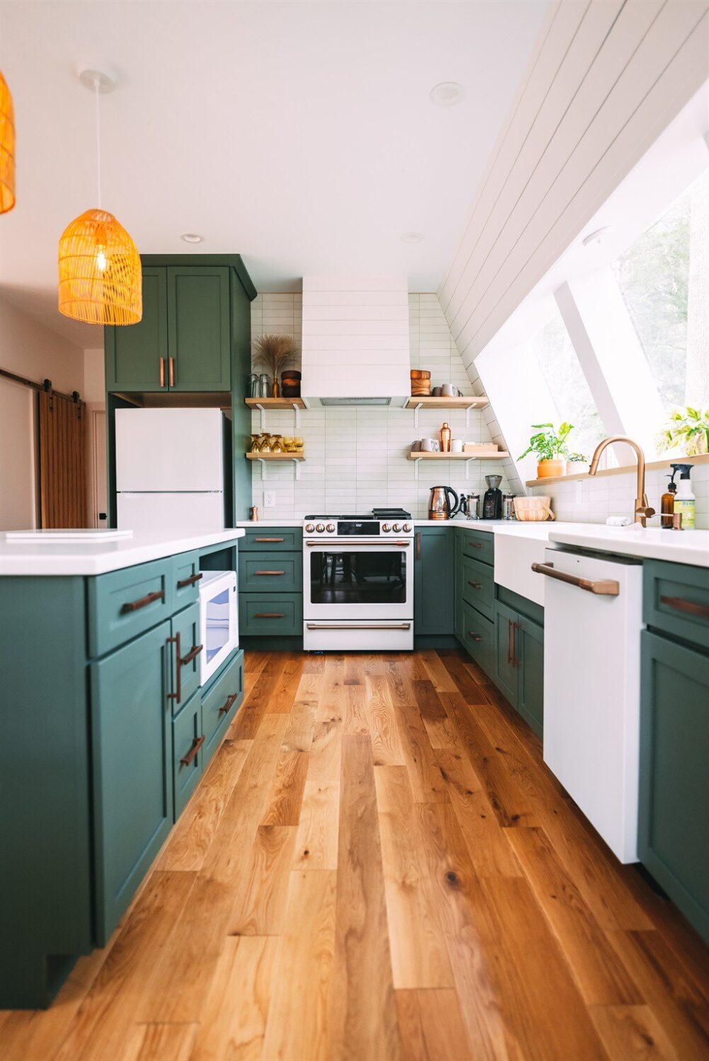 Dunlap Hollow A-Frame Cabin in Ohio 8 green-kitchen-a-frame-cabin-airbnb-ohio-nordroom