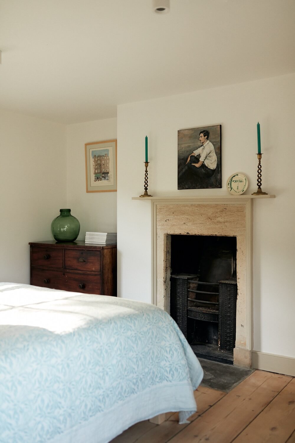 A Carefully Restored Georgian House in Bath 23 bedroom-fireplace-rustic-wooden-floor-georgian-home-nordroom