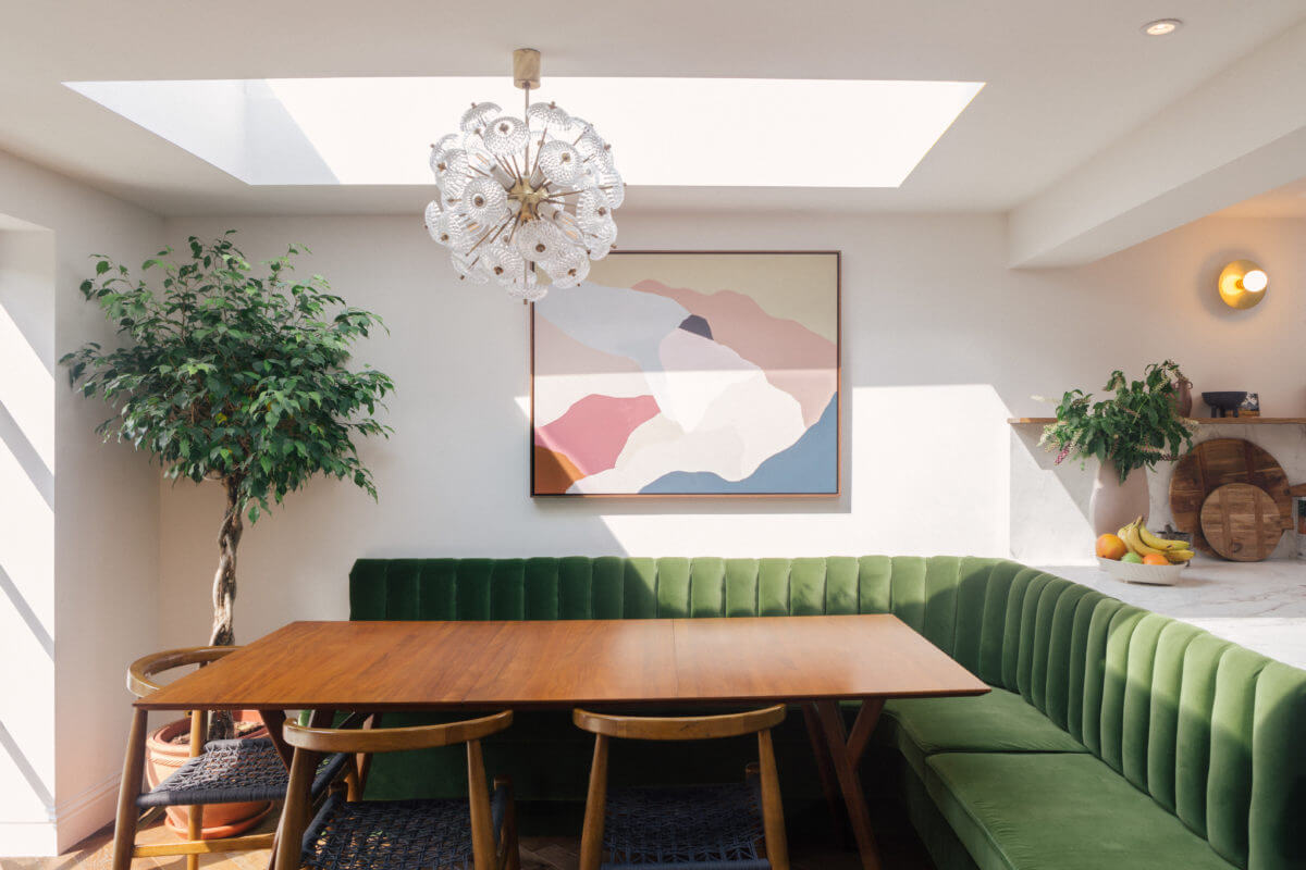 Color in a Renovated Victorian Townhouse in London 4 dining-space-green-bench-skylight-victorian-townhouse-nordroom