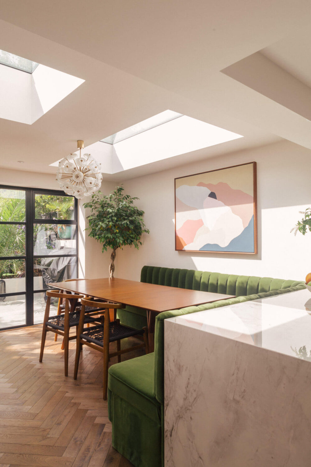 Color in a Renovated Victorian Townhouse in London 3 green-bench-skylights-victorian-townhouse-nordroom