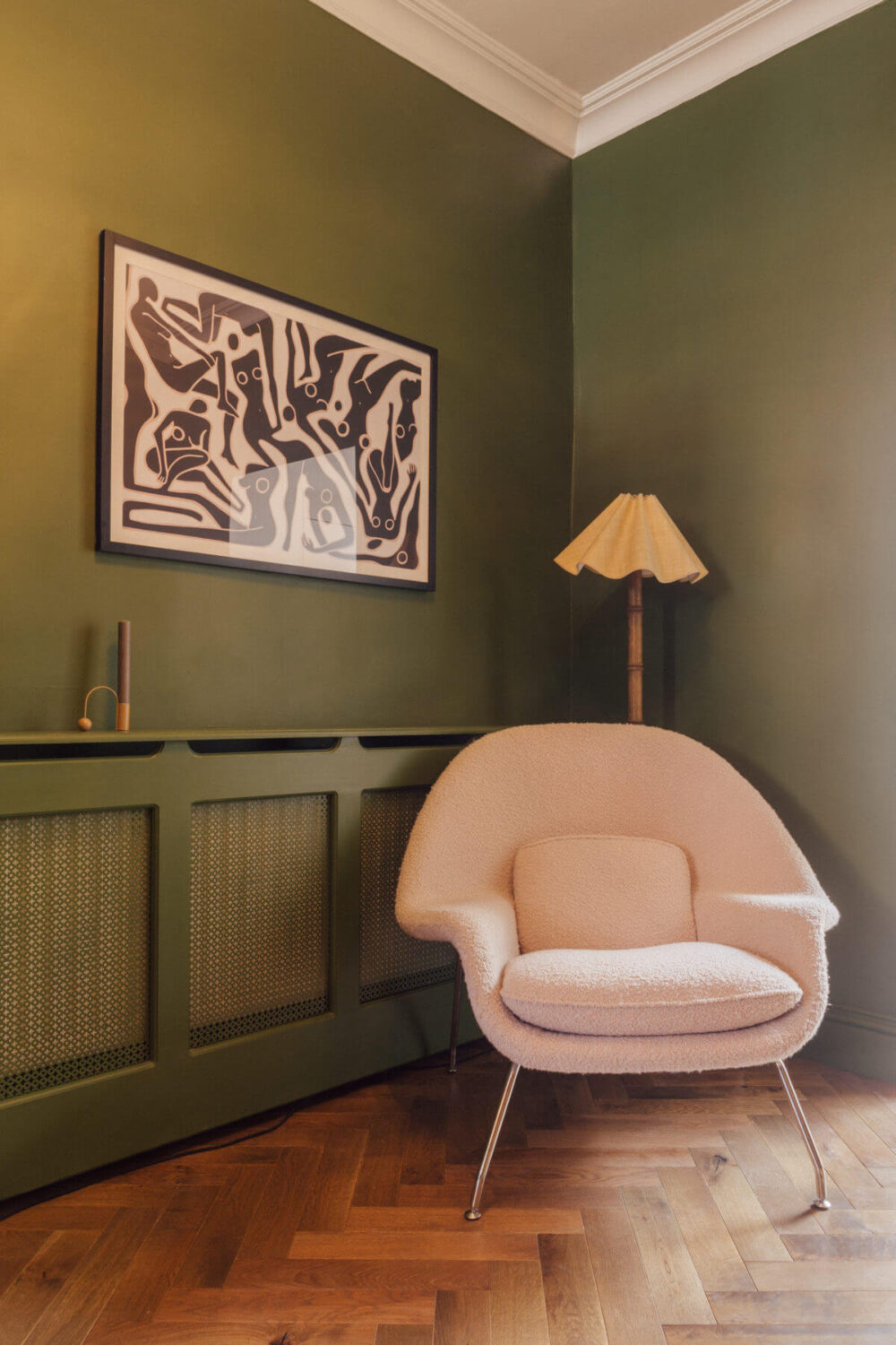 Color in a Renovated Victorian Townhouse in London 14 green-living-room-wooden-floor-nordroom