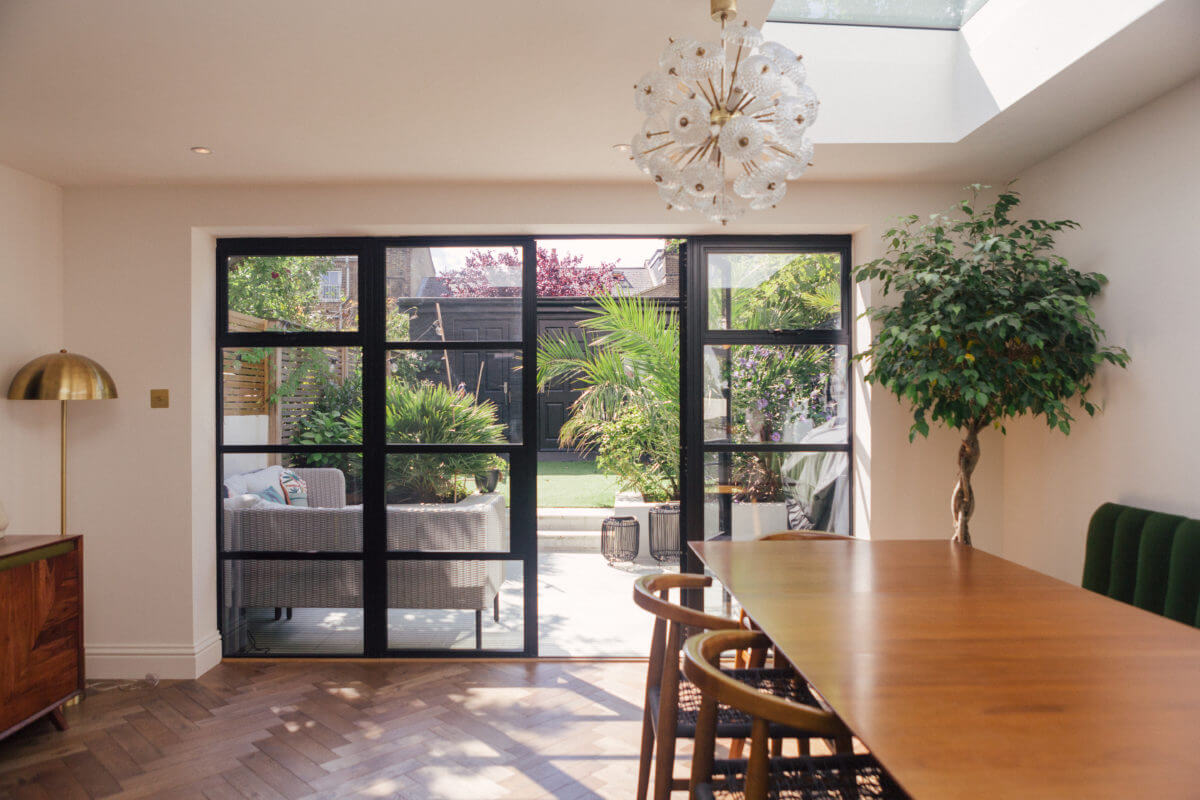 Color in a Renovated Victorian Townhouse in London 10 open-plan-kitchen-dining-steel-doors-garden-nordroom