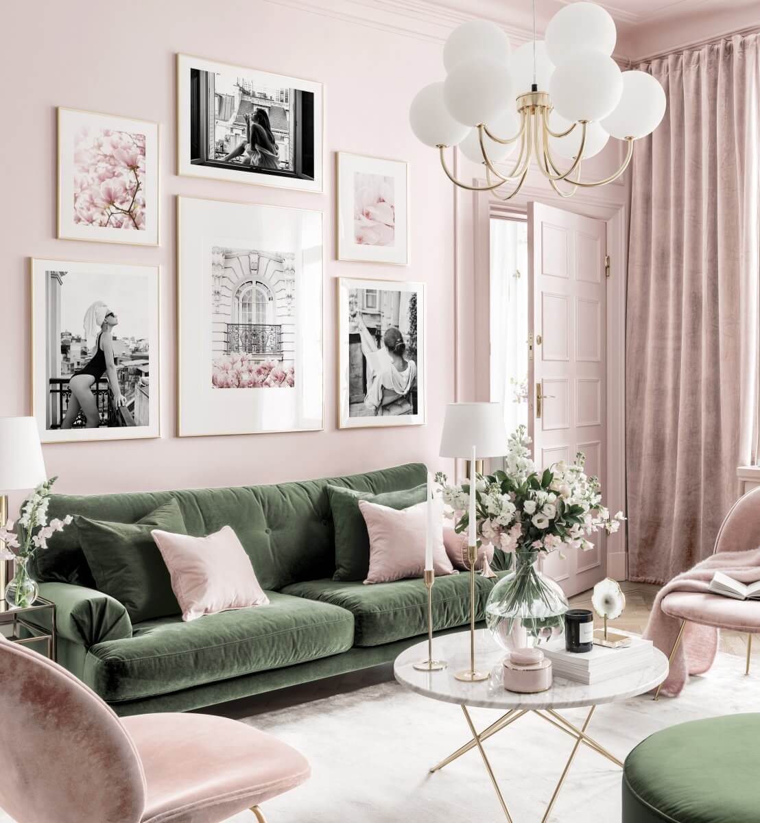 Benjamin Moore Color of the Year 2022: October Mist 14 pink-green-living-room-benjamin-moore-october-mist-nordroom