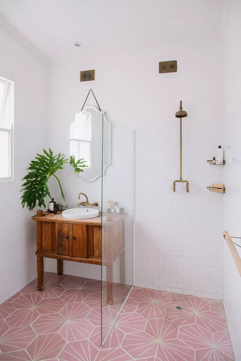 89 Pink Bathroom Ideas: From Hot Pink Walls to Blush Tiles 39 pink-tiles-small-bathroom-nordroom