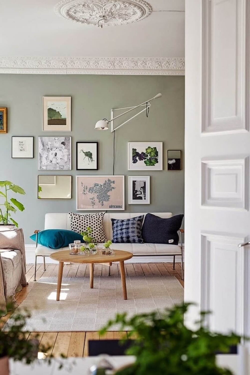 Benjamin Moore Color of the Year 2022: October Mist 2 sage-green-wall-living-room-gallery-wall-scandinavian-decor-nordroom