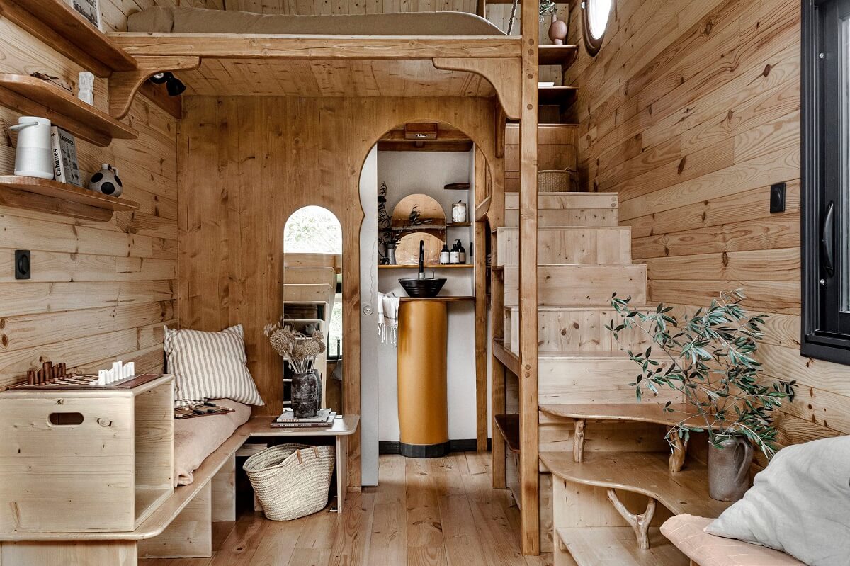 Curved Lines in a Wooden Tiny House 2 wooden-tiny-house-storage-nordroom
