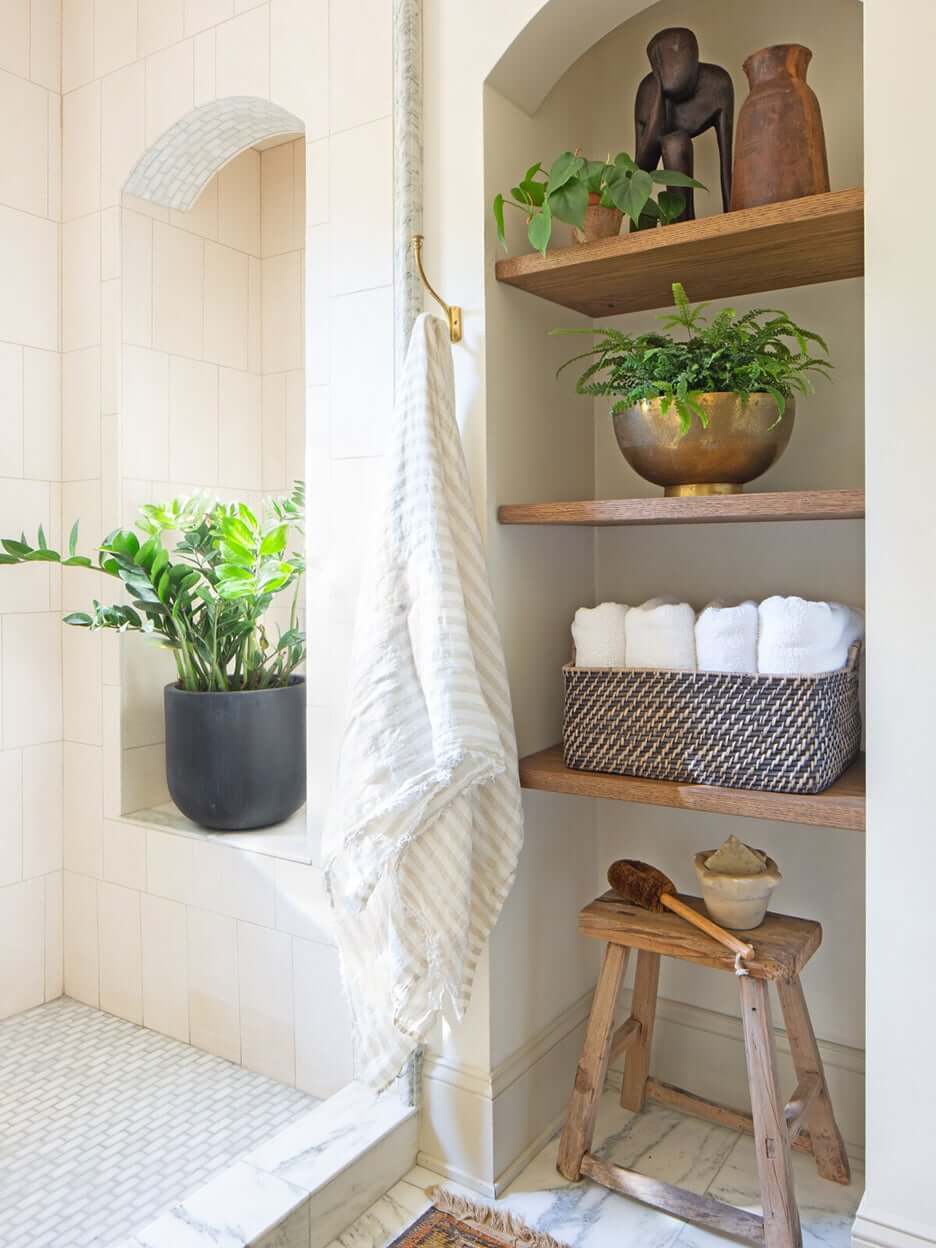 The Fernhouse Airbnb Cabin near Lake Michigan 15 bathroom-open-storage-shelves-airbnb-cabin-michigan-nordroom