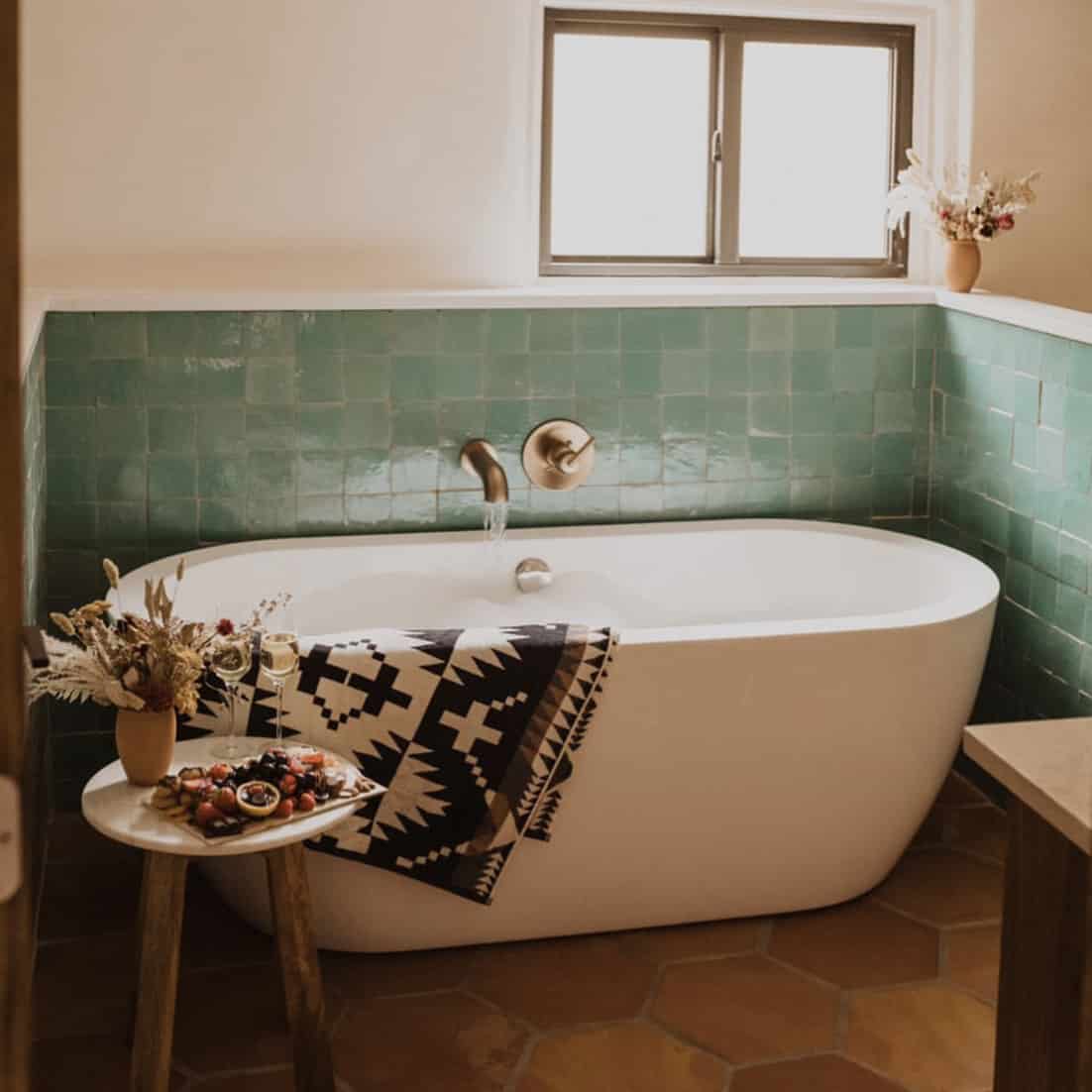 How To Style Terracotta Floor Tiles 8 bathroom-terracotta-hexagon-floor-tiles-green-wall-tiles-nordroom