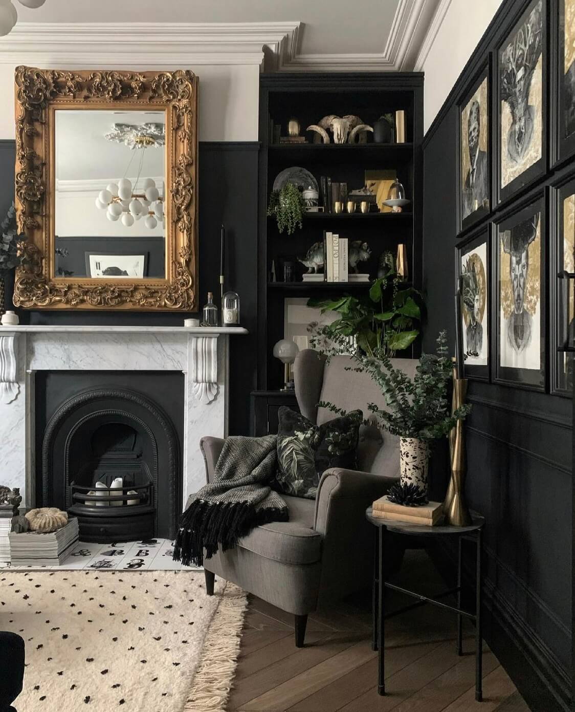 A Moody Edwardian Home in London 2 black-reading-nook-bookshelves-edwardian-nordroom