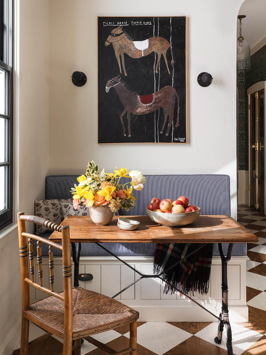 English Country Style in a San Francisco Home 3 breakfast-bench-kitchen-checkerboard-floor-nordroom