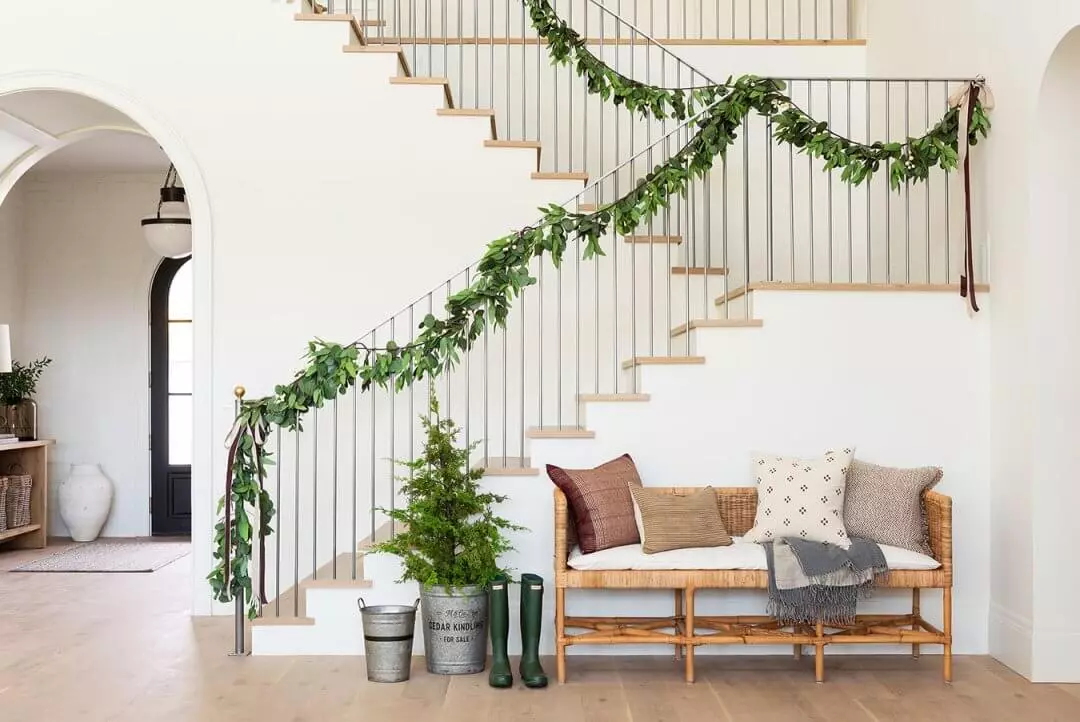 A Warm Christmas Home by Studio McGee 14 christmas-garland-hallway-staircase-nordroom