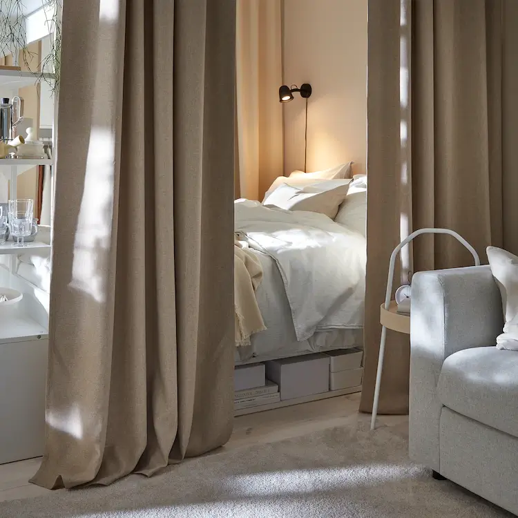 Styling Ideas From 6 New IKEA Bedrooms 8 curtains-around-bed-studio-apartment-nordroom