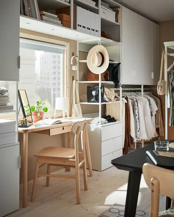 Styling Ideas From 6 New IKEA Bedrooms 5 desk-in-front-window-platsa-cabinets-ikea-studio-apartment-nordroom