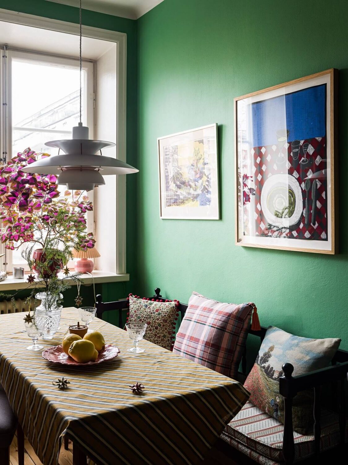 A Vibrant Colorful Scandinavian Apartment 13 green-kitchen-dining-table-nordroom