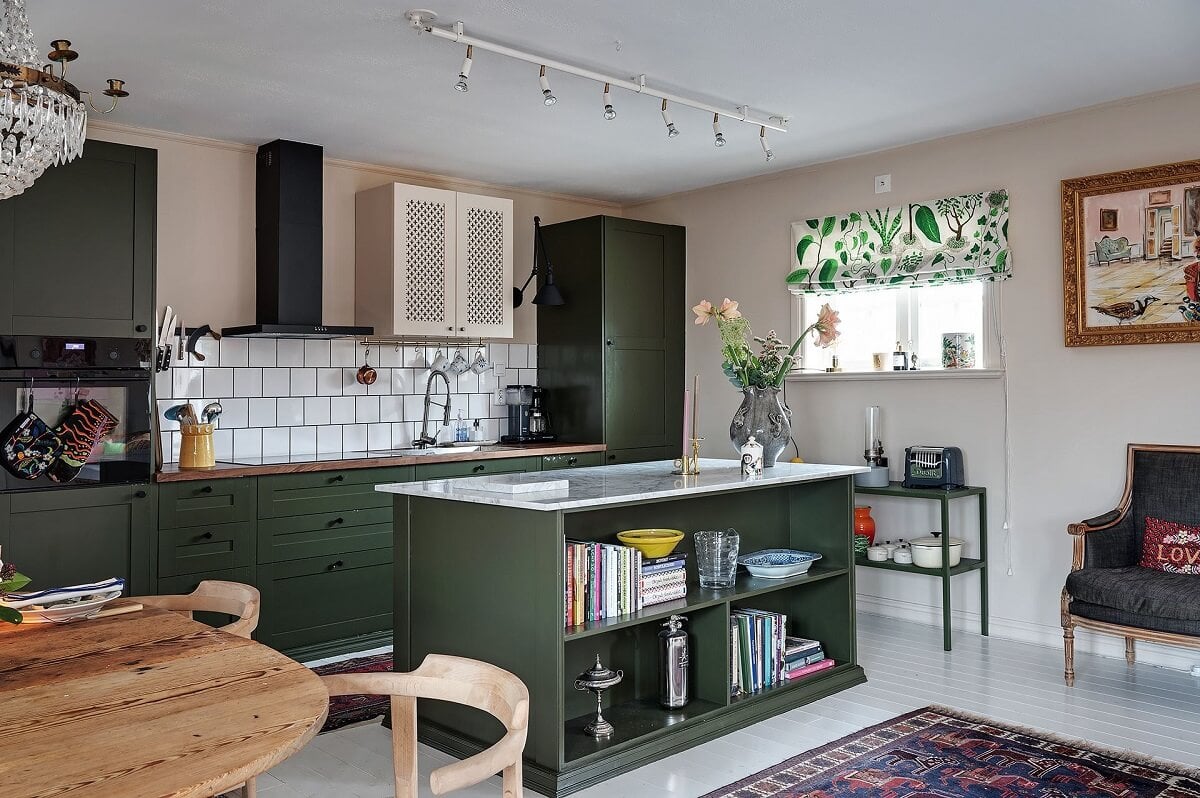 The Colorful Home of Artist Bobo Wallmansson 18 green-kitchen-island-storage-colorful-home-nordroom