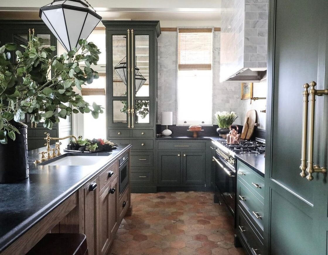 How To Style Terracotta Floor Tiles 20 green-kitchen-terracotta-floor-nordroom