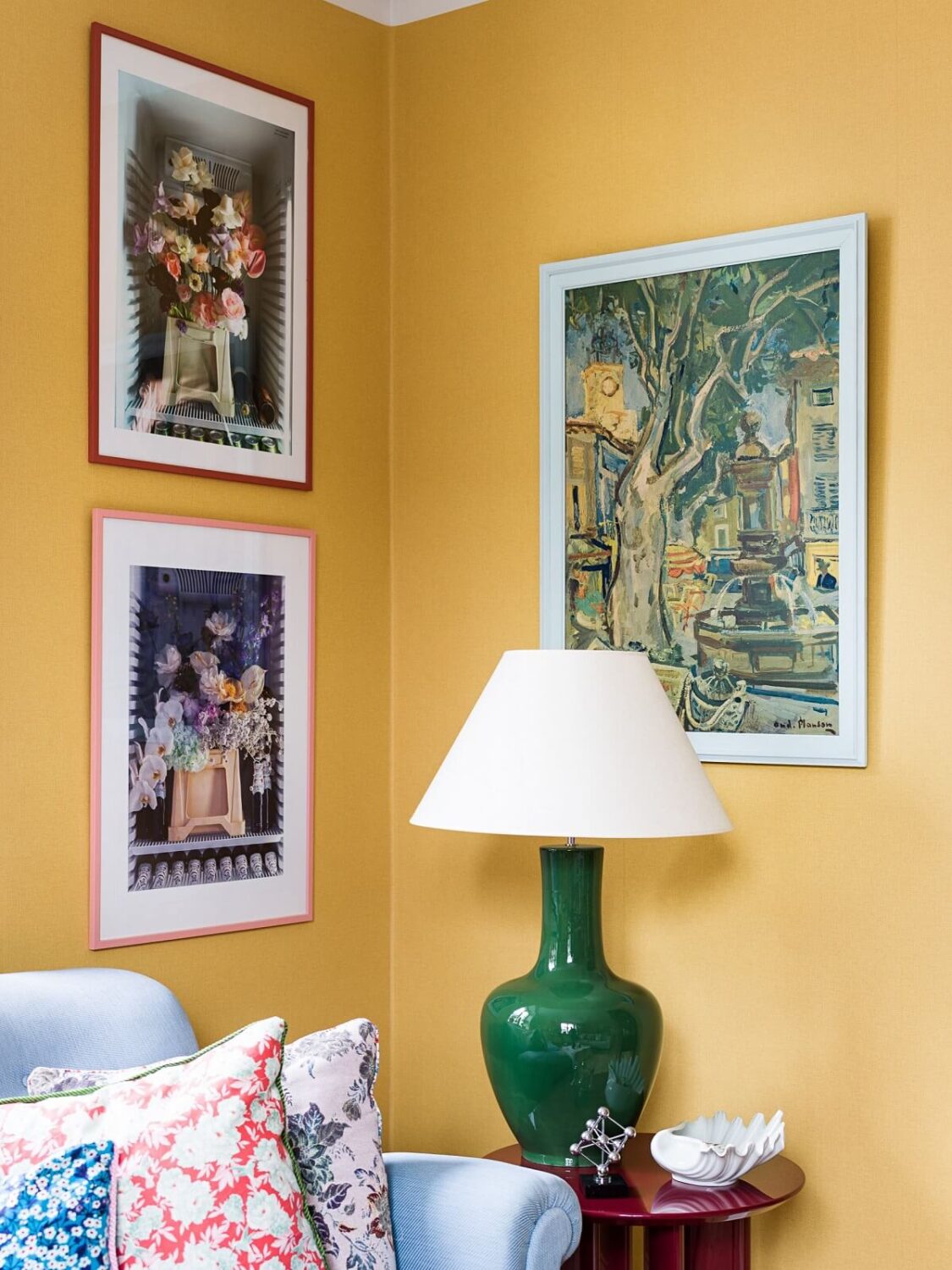A Vibrant Colorful Scandinavian Apartment 5 green-lamp-art-yellow-living-room-nordroom