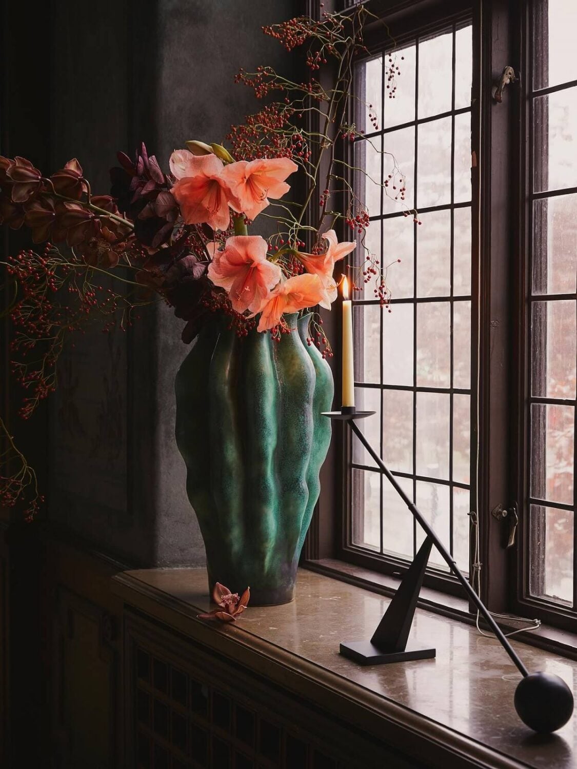 A Warm Scandinavian Christmas by Artilleriet 7 green-vase-flowers-warm-scandinavian-christmas-nordroom