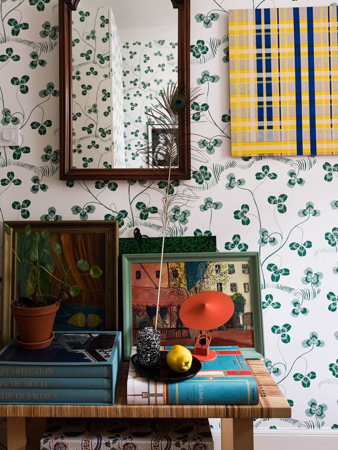 A Vibrant Colorful Scandinavian Apartment 17 green-wallpaper-bedroom-detail-nordroom