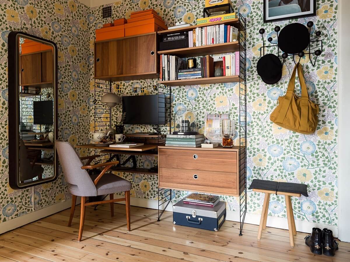 A Vibrant Colorful Scandinavian Apartment 19 home-office-hallway-string-shelves-nordroom