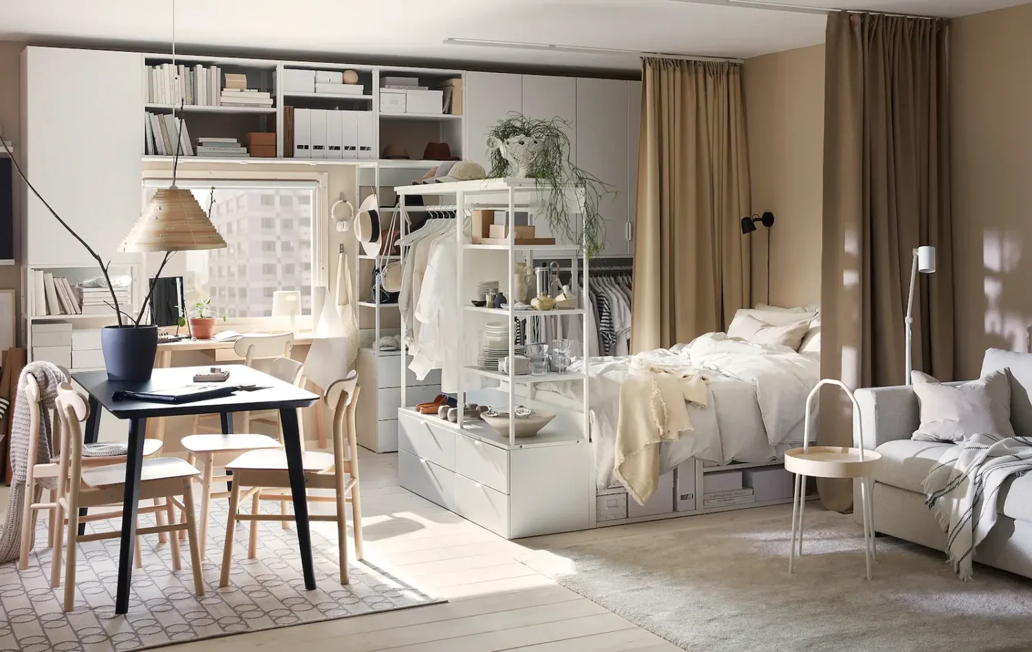Great Living Room Bedroom Combo Ideas (Layout Tips + Styling) 3 ikea-studio-apartment-nordroom