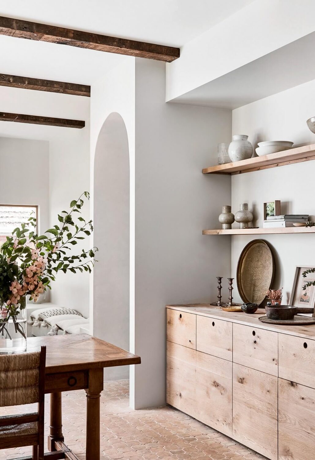 How To Style Terracotta Floor Tiles 3 kitchen-dining-terracotta-floor-wood-cabinets-shelves-nordroom