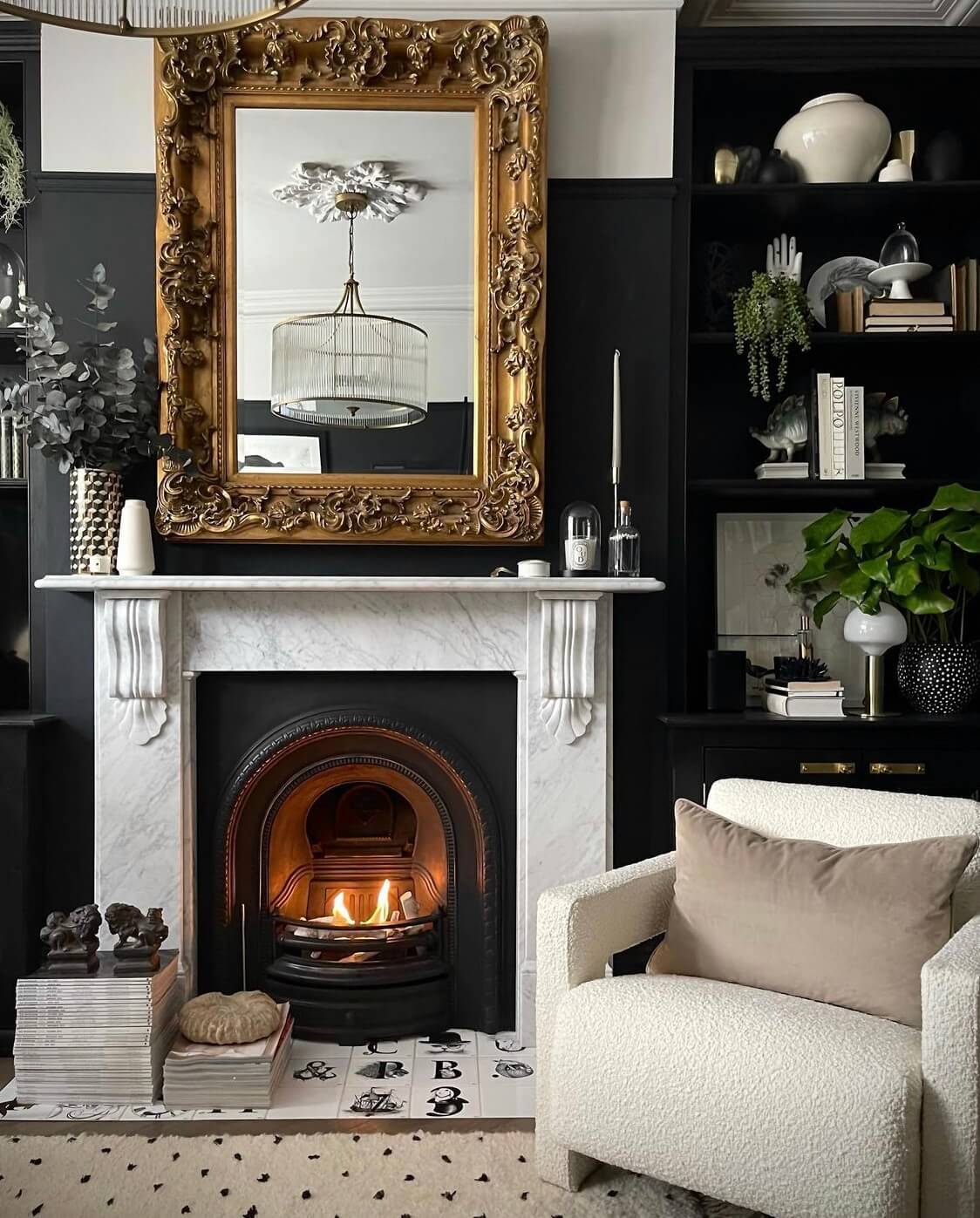 A Moody Edwardian Home in London 3 living-room-fireplace-moody-edwardian-nordroom