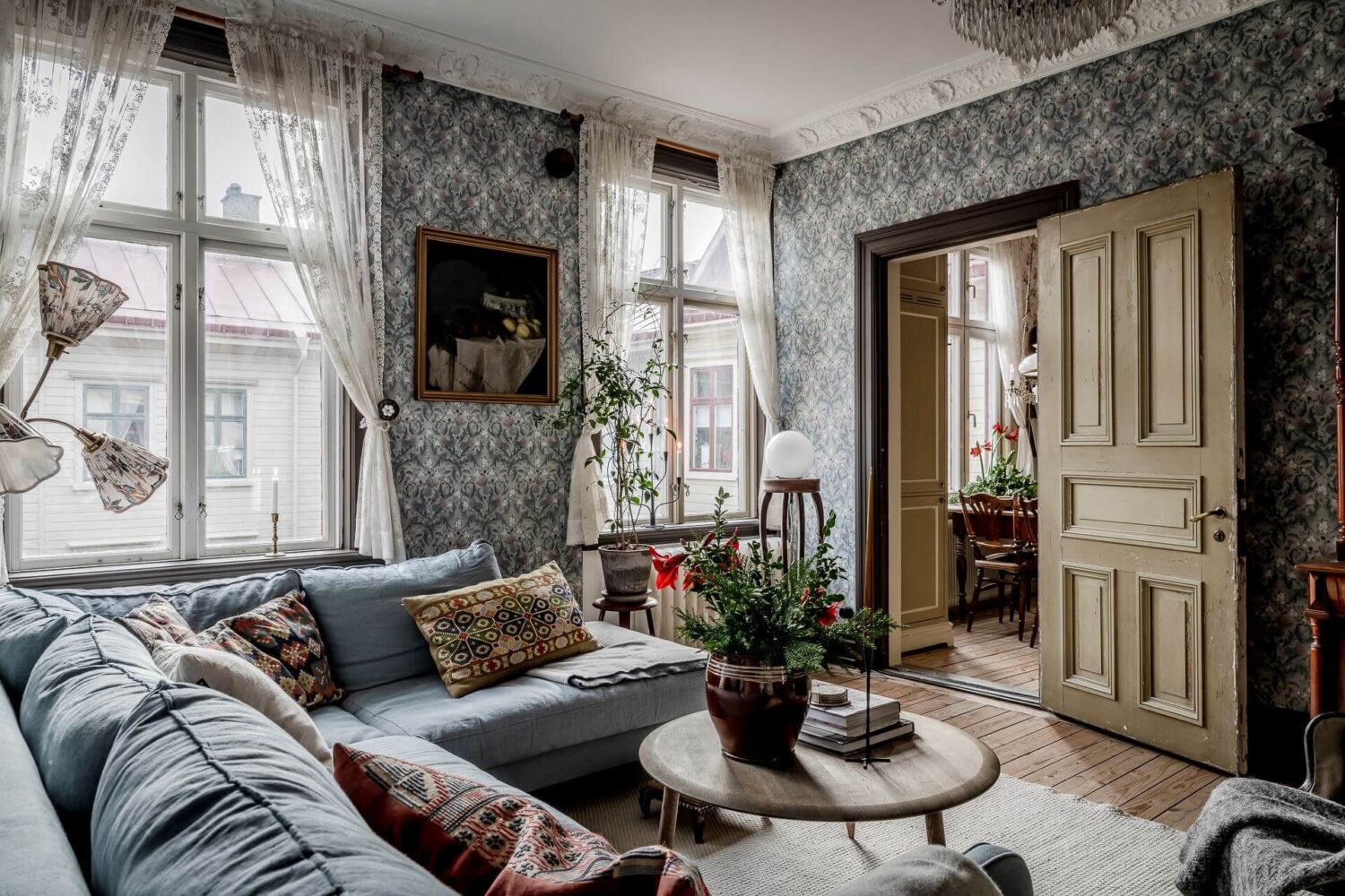 A Charming Vintage Apartment in Sweden 6 living-room-l-shaped-sofa-nordroom