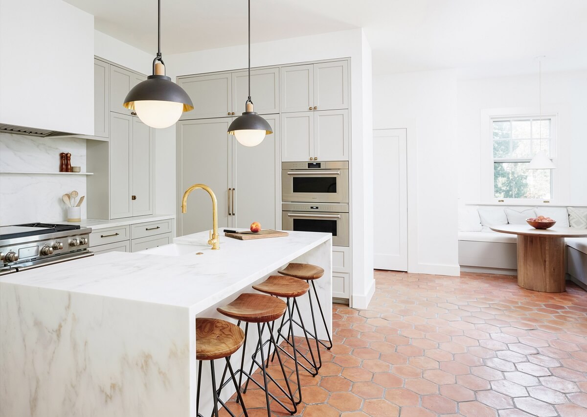 How To Style Terracotta Floor Tiles 22 modern-light-kitchen-hexagon-terracotta-floor-nordroom