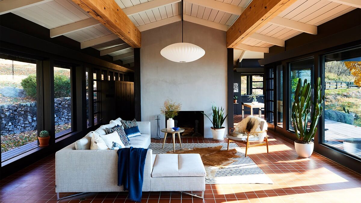 How To Style Terracotta Floor Tiles 15 modern-living-room-terracotta-floor-nordroom