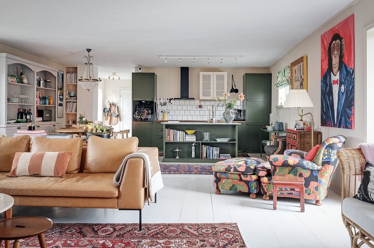 The Colorful Home of Artist Bobo Wallmansson 16 open-plan-living-room-kitchen-bobo-wallmansson-nordroom