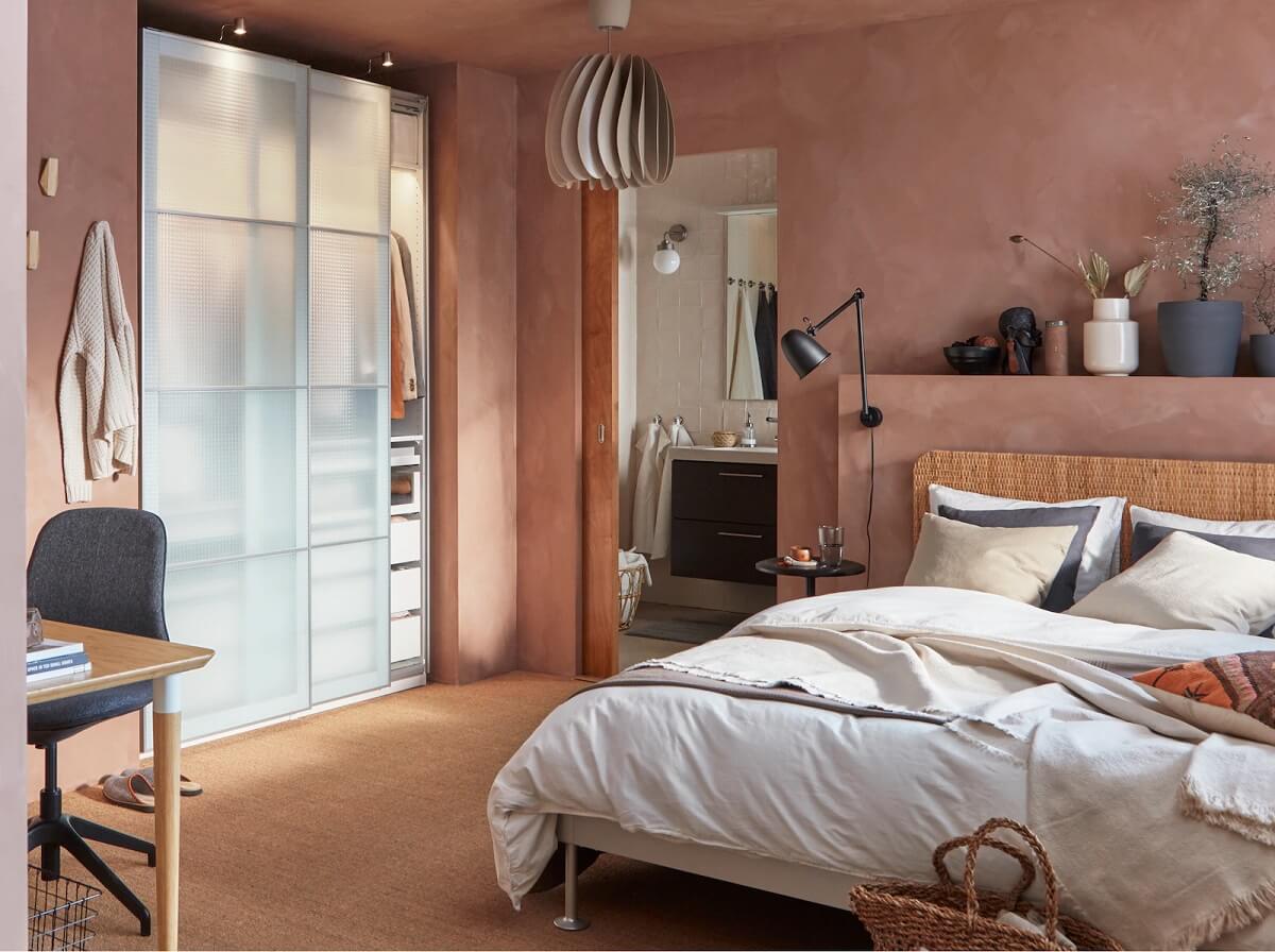 Styling Ideas From 6 New IKEA Bedrooms 15 powder-pink-ikea-bedroom-rattan-headboard-nordroom