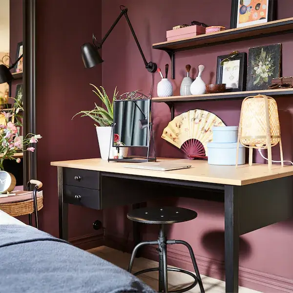 Styling Ideas From 6 New IKEA Bedrooms 11 purple-bedroom-desk-ikea-nordroom