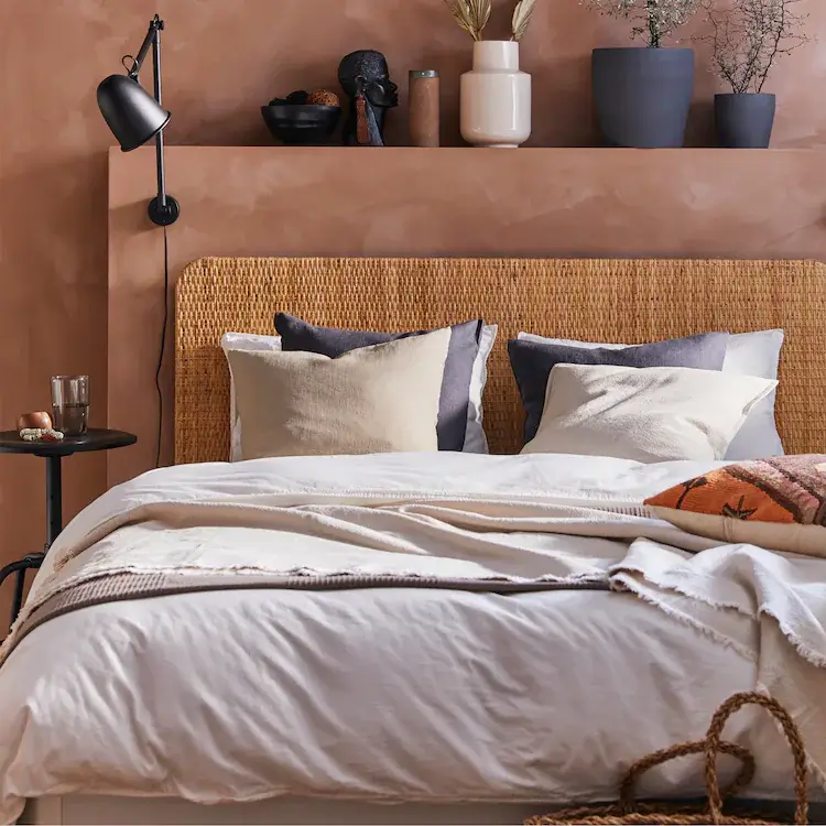 Styling Ideas From 6 New IKEA Bedrooms 16 rattan-headboard-ledge-pink-ikea-bedroom-nordroom