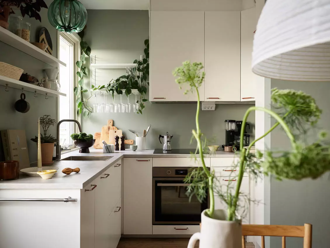 A Scandinavian Studio Apartment with Bed Nook 11 scandinavian-kitchen-green-walls-nordroom