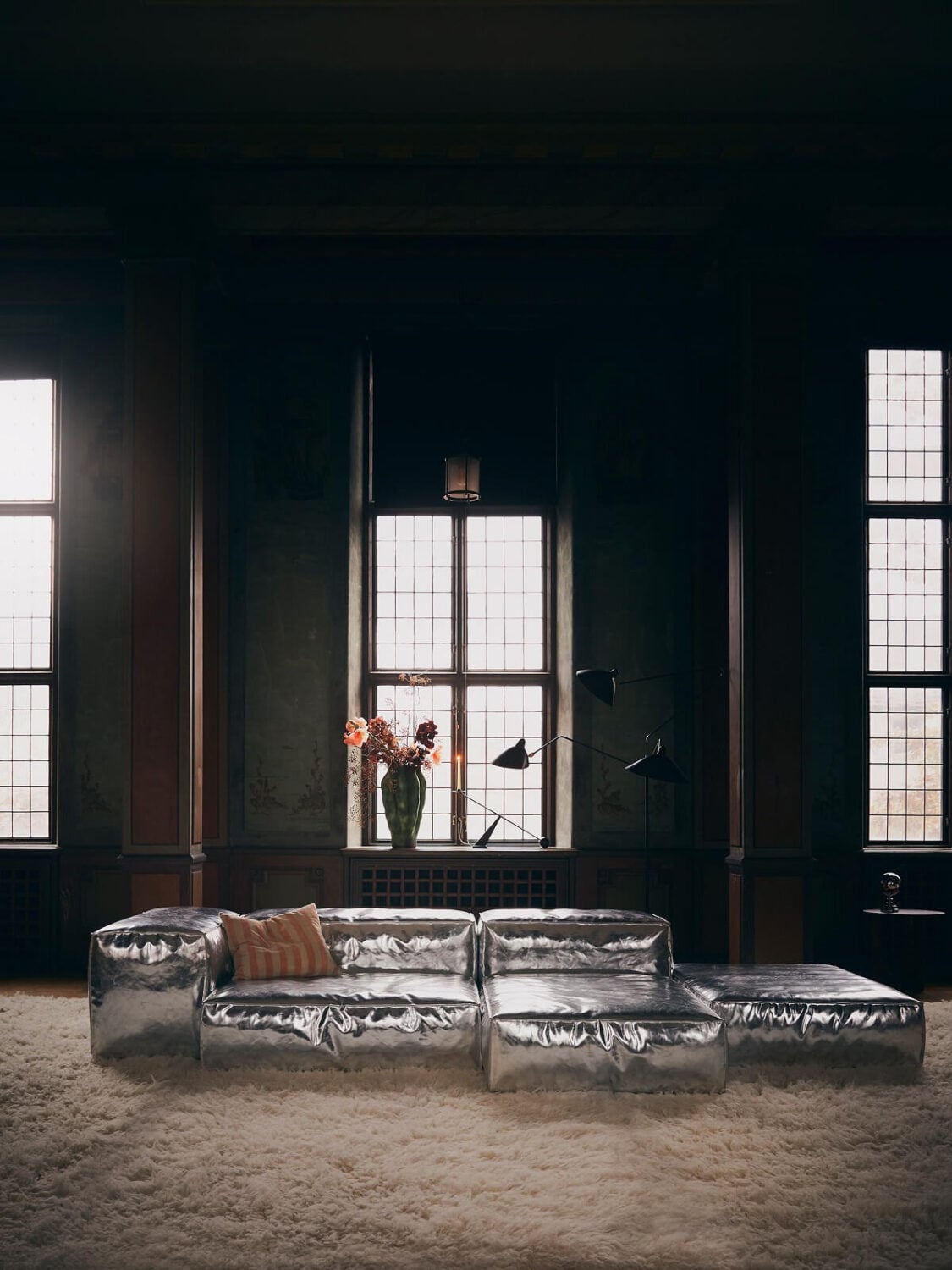 A Warm Scandinavian Christmas by Artilleriet 15 shiny-silver-sofa-artilleriet-christmas-collection-nordroom